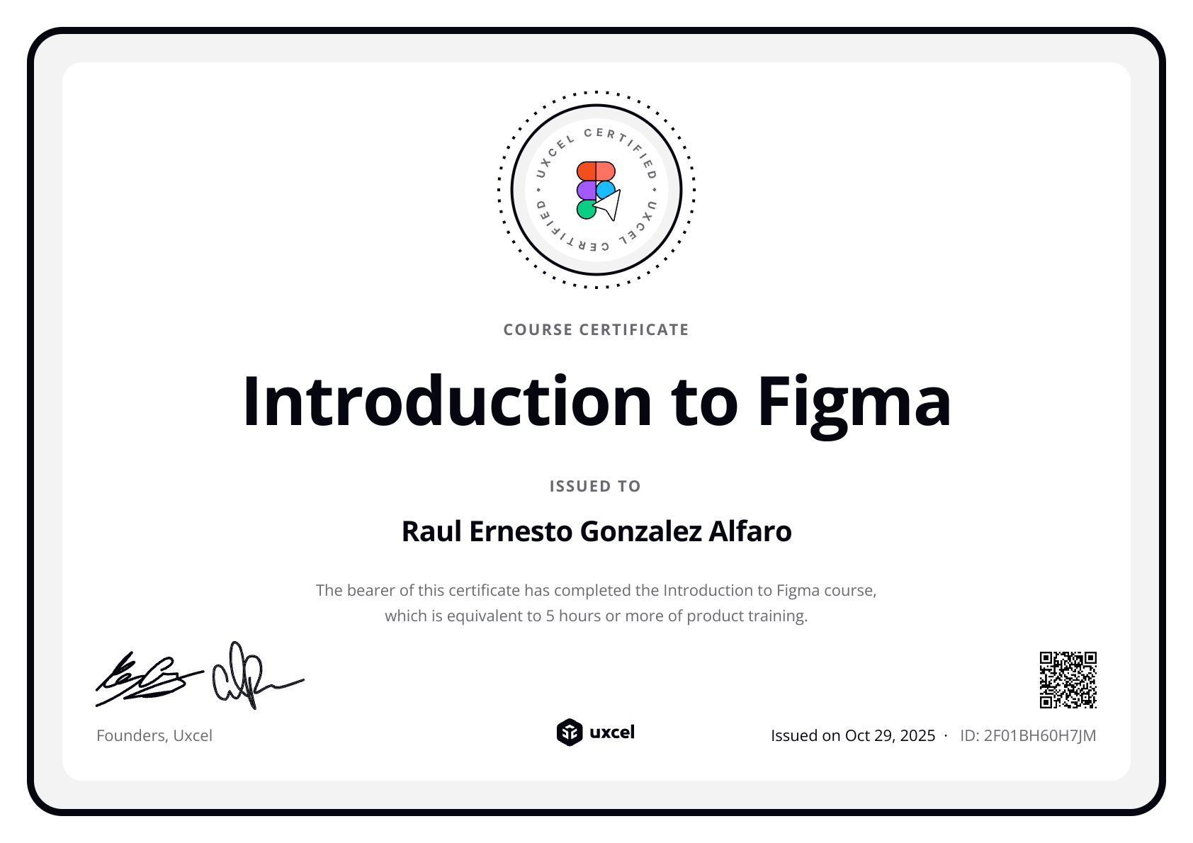 Raul Ernesto Gonzalez Alfaro's certificate